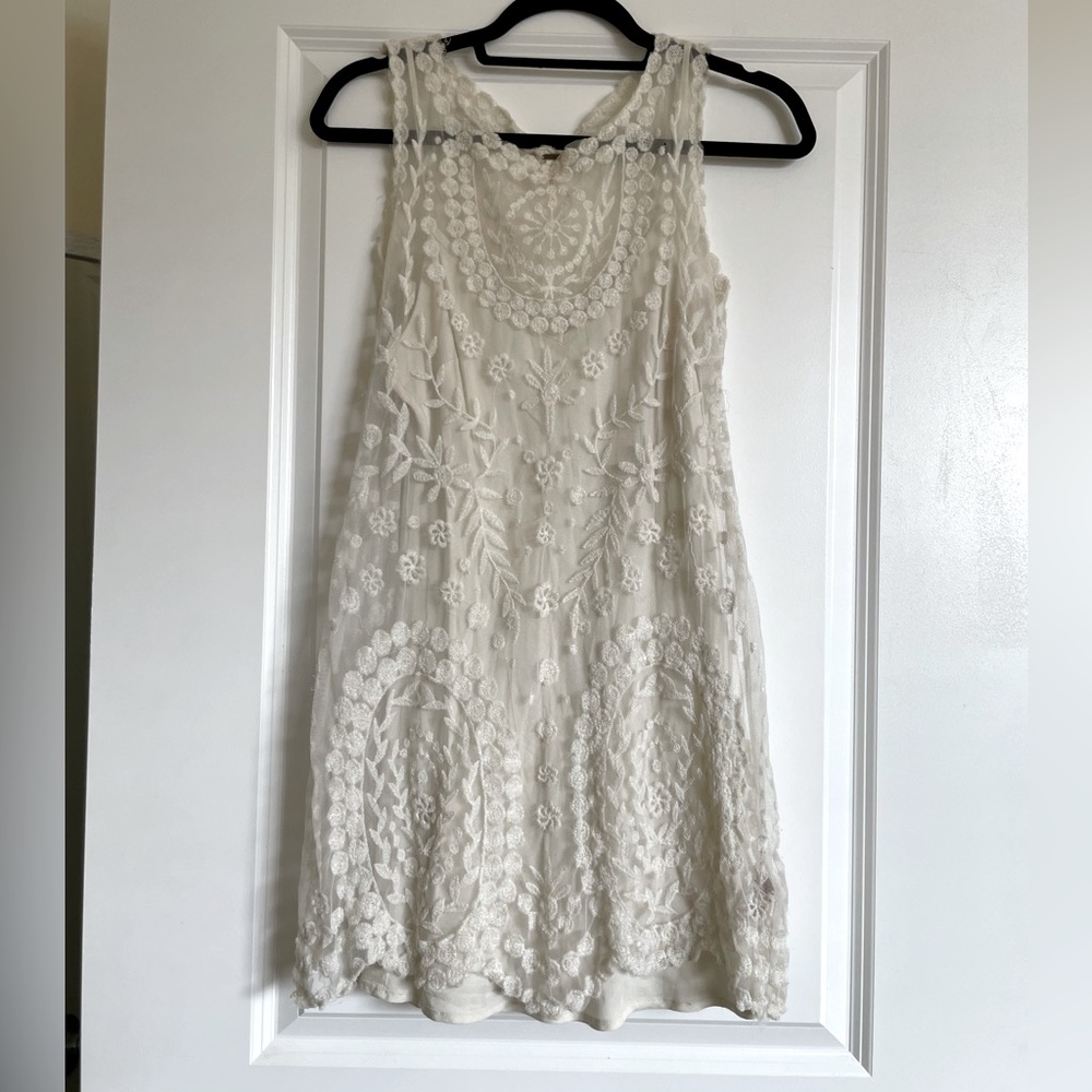 Free People Lace Sleeveless Mini Dress with Detachable Slip in White/Ivory